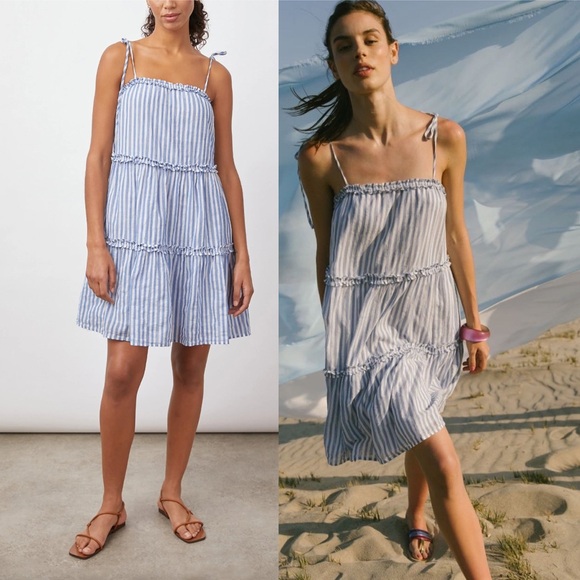 Rails Caralyn Lighthouse Stripe Mini Cotton Dress Swing Fit Ruffle Boho - Picture 1 of 9